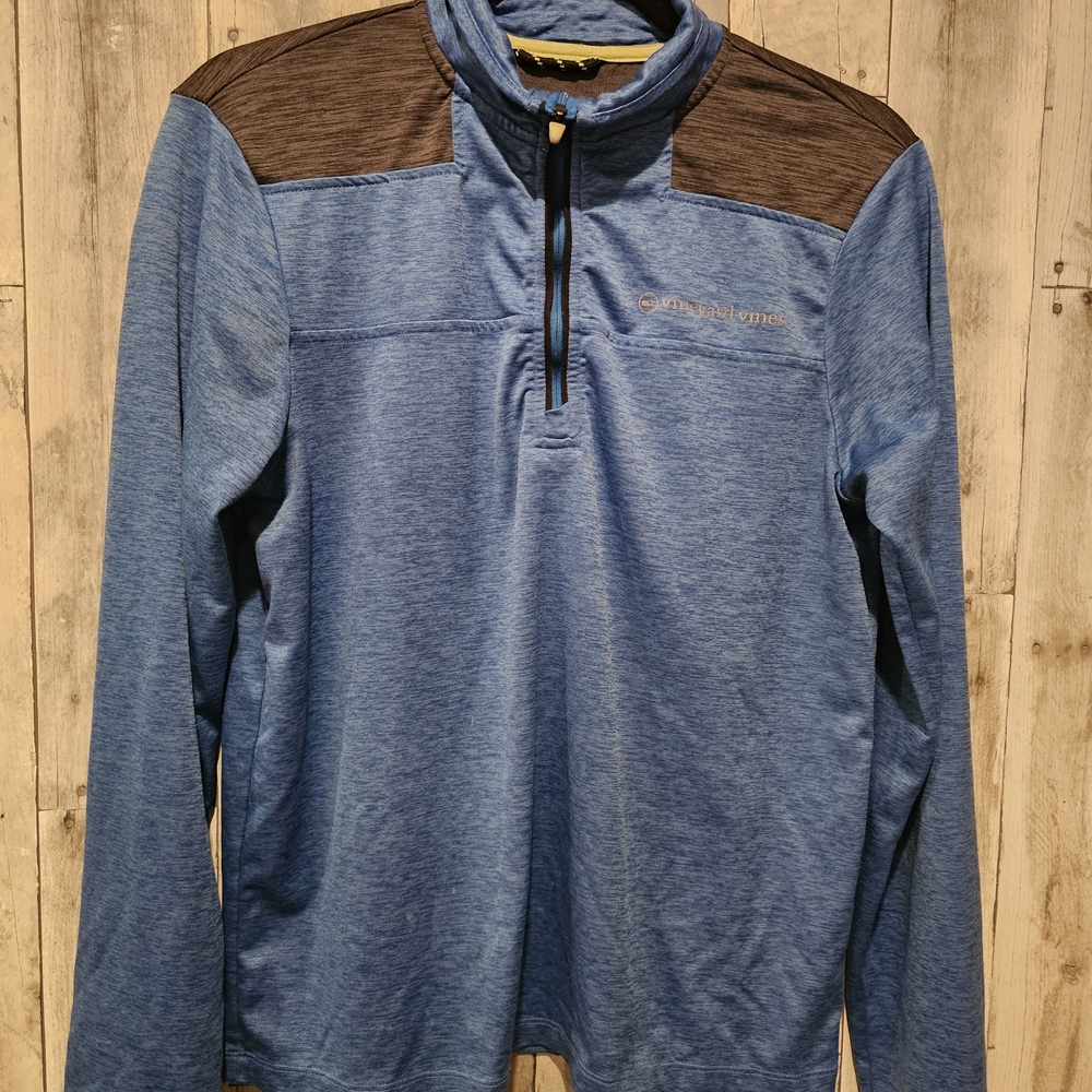 Mens Vineyard Vines Blue and Black Half-Zip Large
